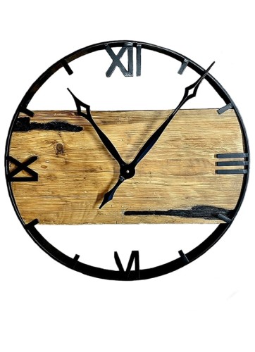 Metalowy Zegar Ścienny z Litym Drewnem – Loft Industrial 59cm.jpg