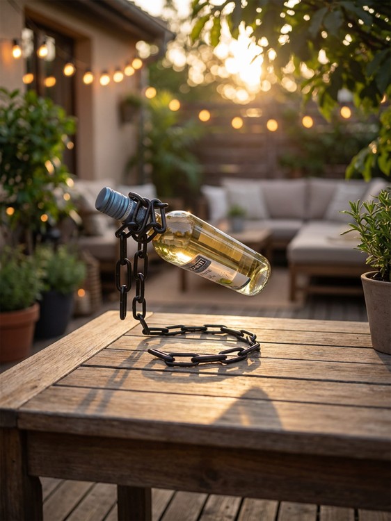 STOJAK NA WINO METALOWY ŁAŃCUCH do butelek na wino PREZENT DEKORACJA.jpg